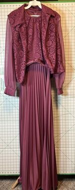 Vintage 70s Lace Bodice & Vest Pleated Dress Set Size 14 Purple